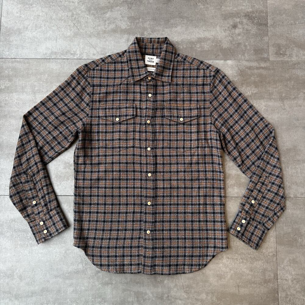 Flint & Tinder Men’s Flannel Western Button Down Shirt Heather Ash Plaid Size XS
